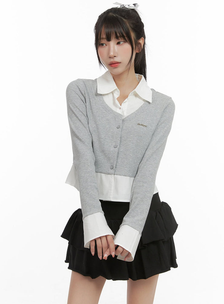 collar-buttoned-crop-cardigan-cs403 / Gray