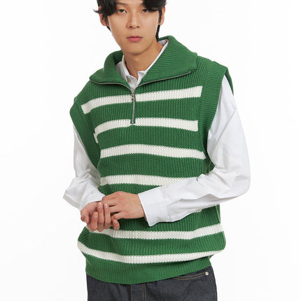 mens-half-zip-up-stripe-vest-iy424 / Green