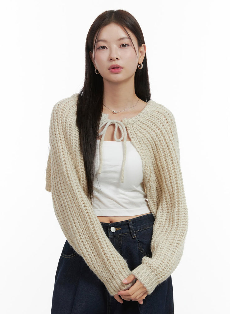 stringed-hollow-bolero-cardigan-oo416 / Light beige