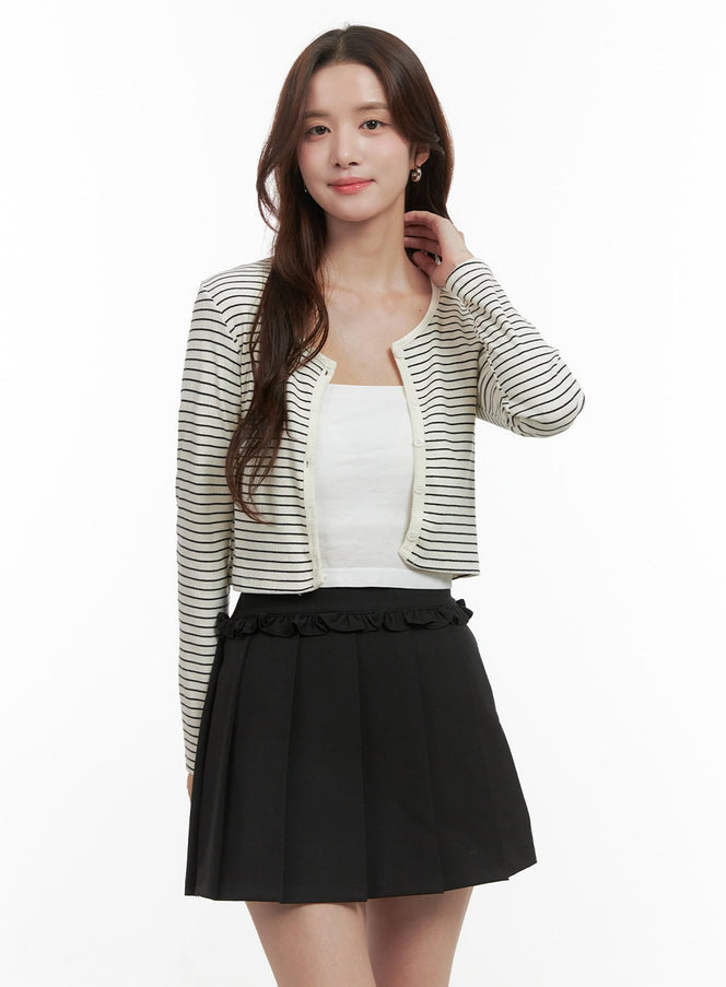 button-up-striped-crop-cardigan-oo421 / Light beige