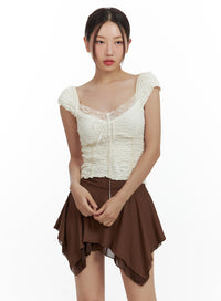 sweetheart-lace-cap-sleeve-top-cu420 / Light beige