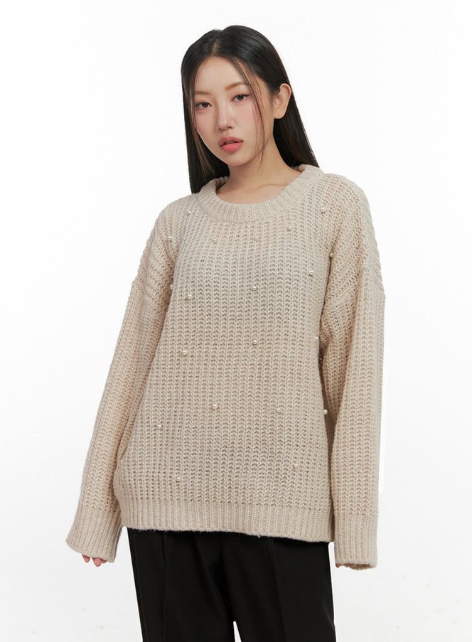 pearl-knit-oversize-sweater-in415 / Light beige