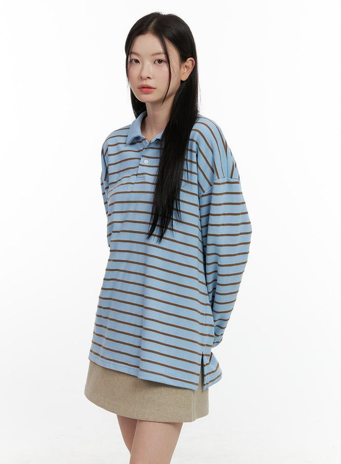 oversized-striped-long-sleeve-shirt-on408 / Light blue