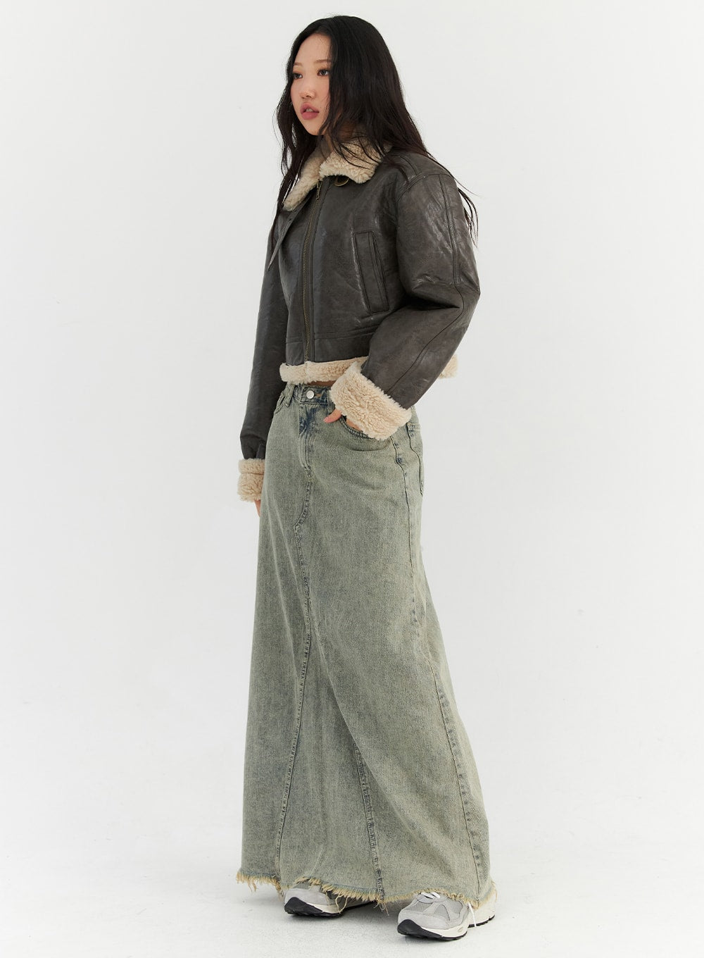 raw-hem-maxi-denim-skirt-cn303 / Light blue