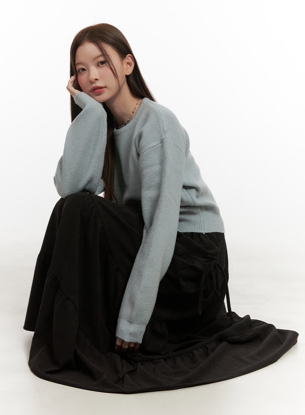 cozychic-solid-knit-sweater-od417 / Light blue