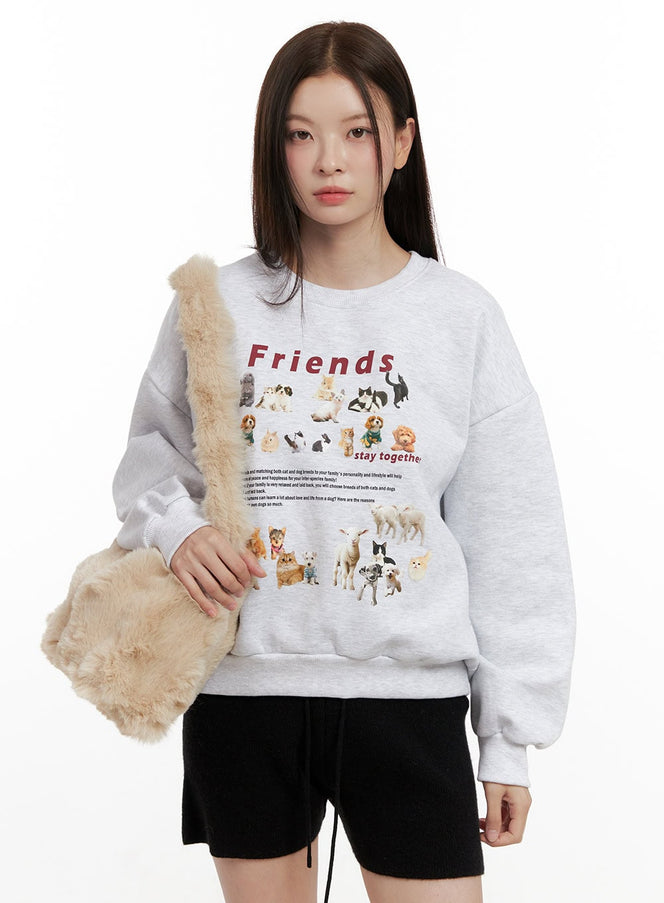 graphic-animal-print-crewneck-on422 / Light gray