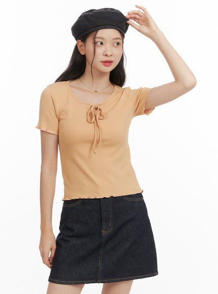 ruffle-hem-ribbon-top-oy417 / Orange