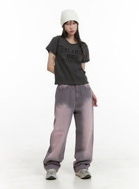 color-washed-baggy-jeans-ca430 / Pink