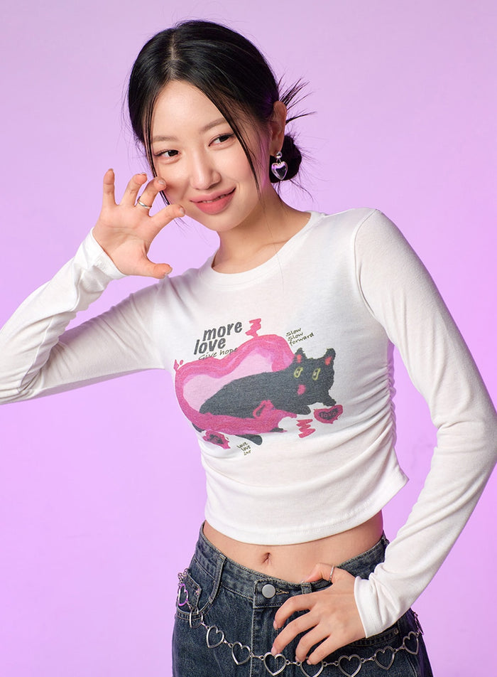 cat-graphic-crop-tee-ij430 / Pink