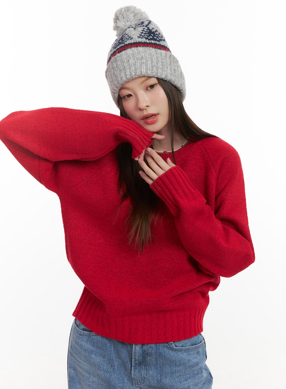 comfy-round-neck-sweater-od418 / Red