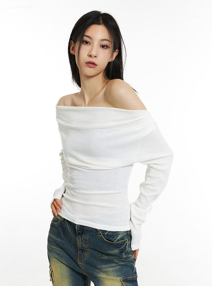 wide-neck-off-shoulder-tee-in308 / White