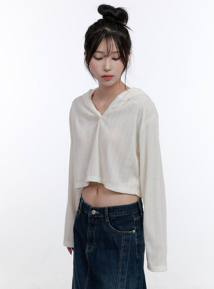 long-sleeve-hooded-crop-top-co418 / White