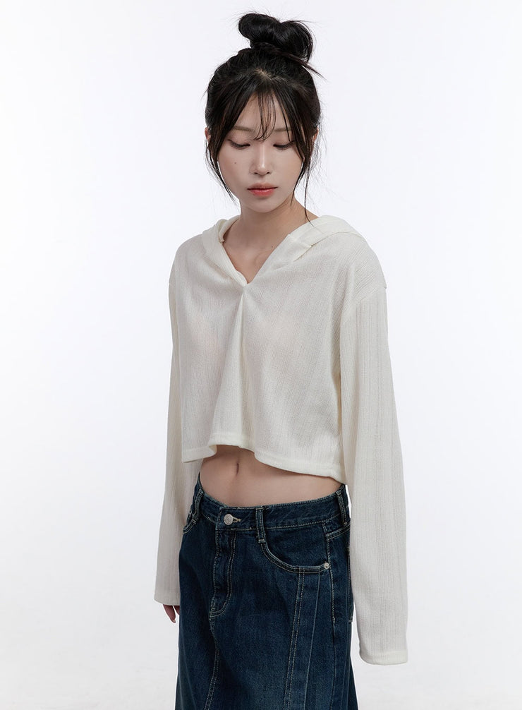 long-sleeve-hooded-crop-top-co418 / White