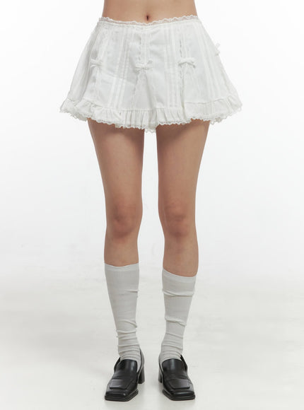 ribbon-lace-mini-skirt-oo421 / White