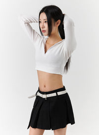 v-neck-collar-long-sleeve-crop-tee-cd322 / White