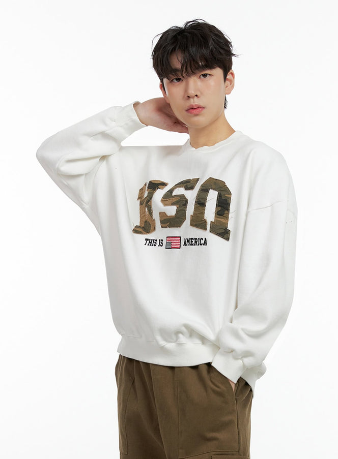 mens-camo-patch-crewneck-sweatshirt-in422 / White