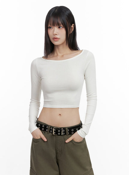 long-sleeve-slim-crop-top-io430 / White