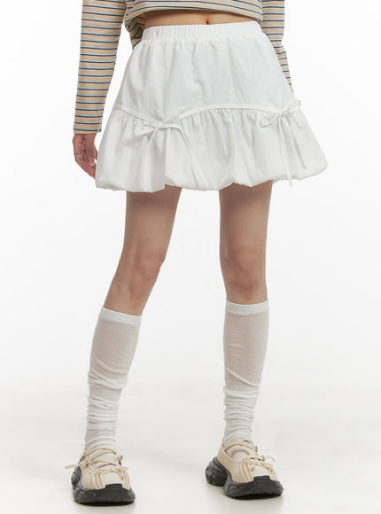 ribbon-band-bubble-mini-skirt-cy407 / White