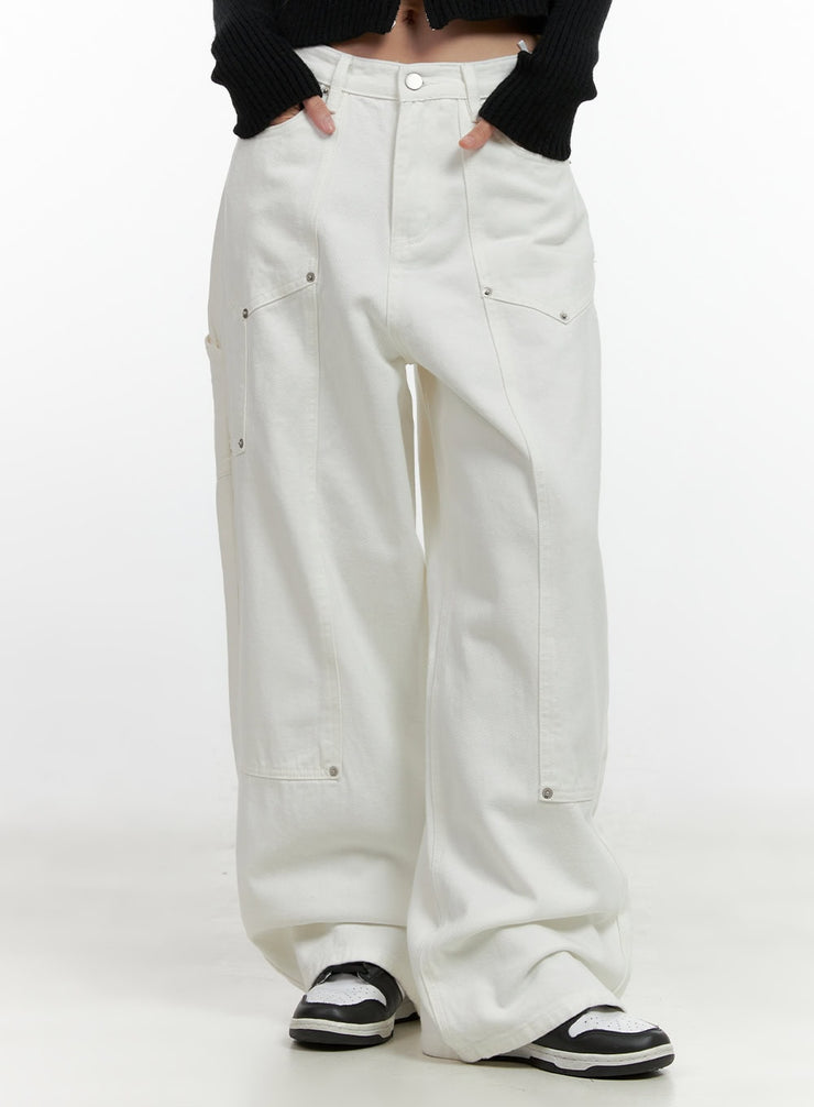 stud-carpenter-wide-fit-cotton-pants-cn412 / White