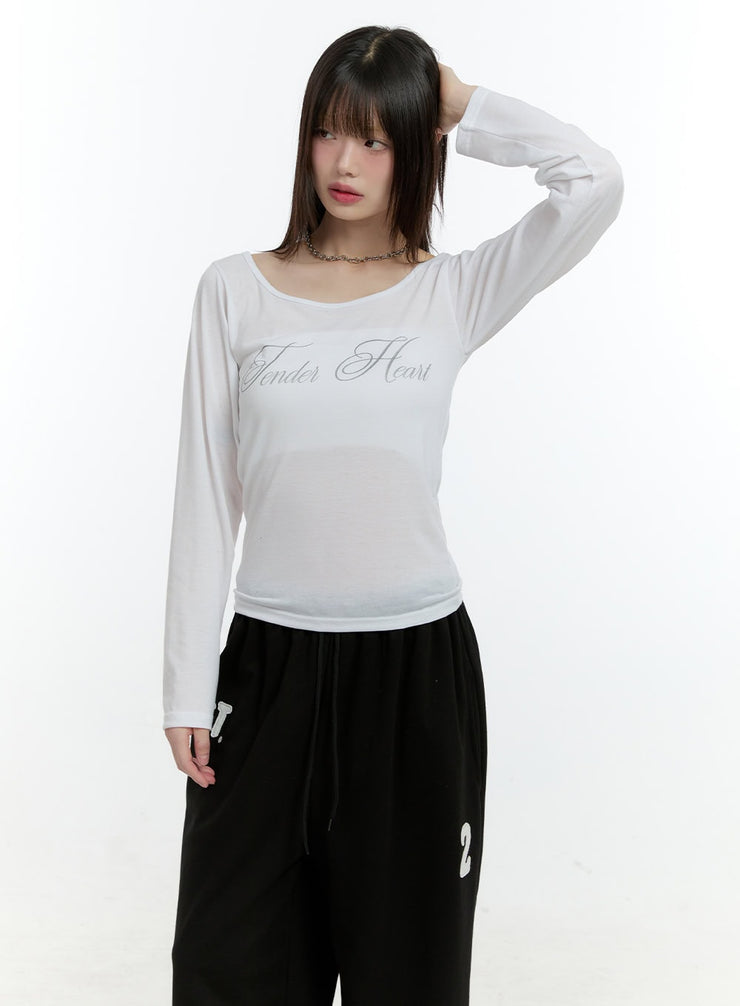 sheer-graphic-long-sleeve-top-cf506 / White