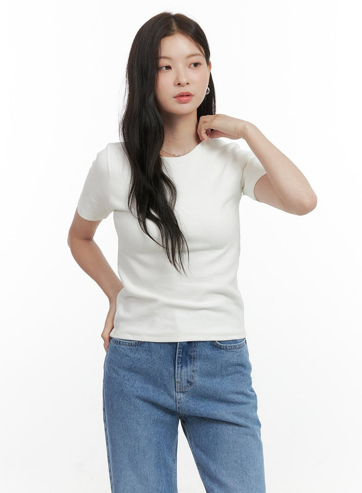 cotton-slim-fit-round-neck-tee-os423 / White