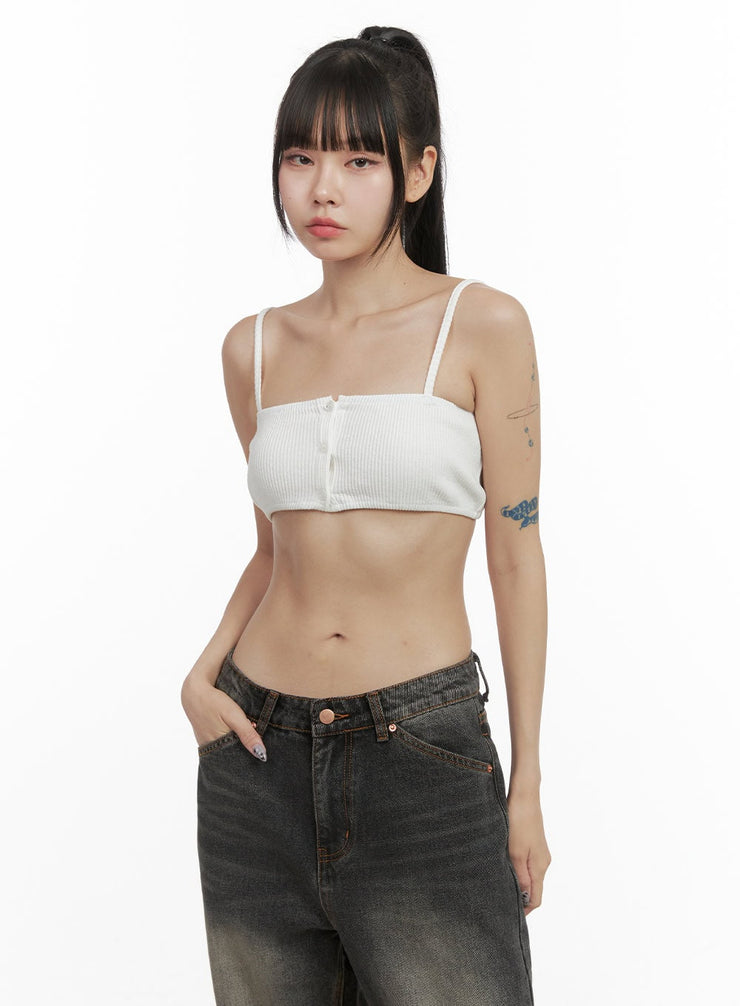 ribbed-button-crop-tank-top-oo401 / White