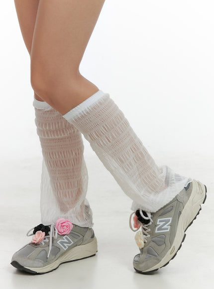 summer-sheer-ribbon-leg-warmers-ol402 / White