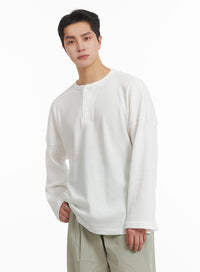 mens-quarter-button-round-neck-long-sleeve-ia401 / White