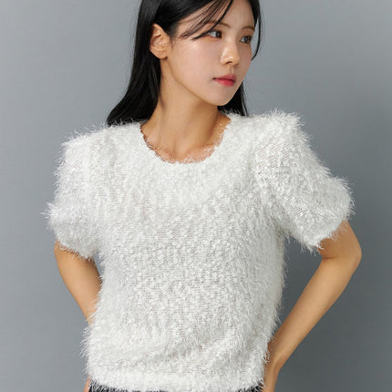 textured-short-sleeve-knit-sweater-on320 / White