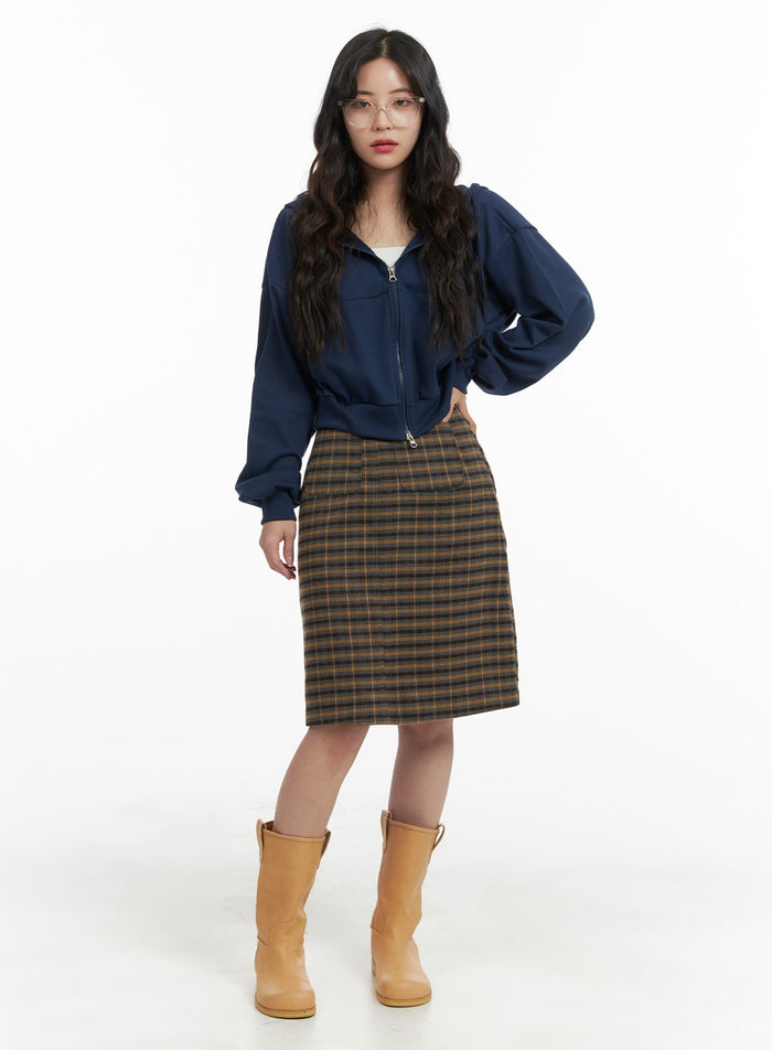 plaid-midi-skirt-om422 / Yellow