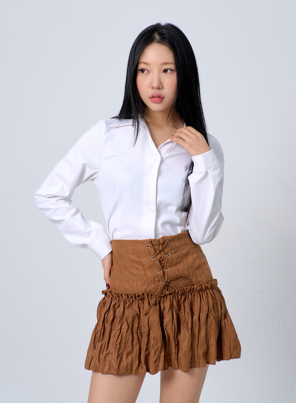 Lace-Up Frill Mini Skirt BJ331