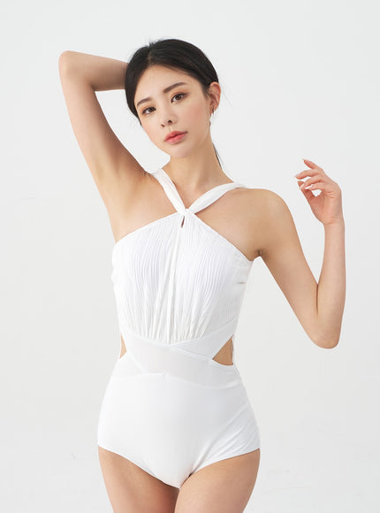 Halterneck Slit One Piece Swimsuit IJ13