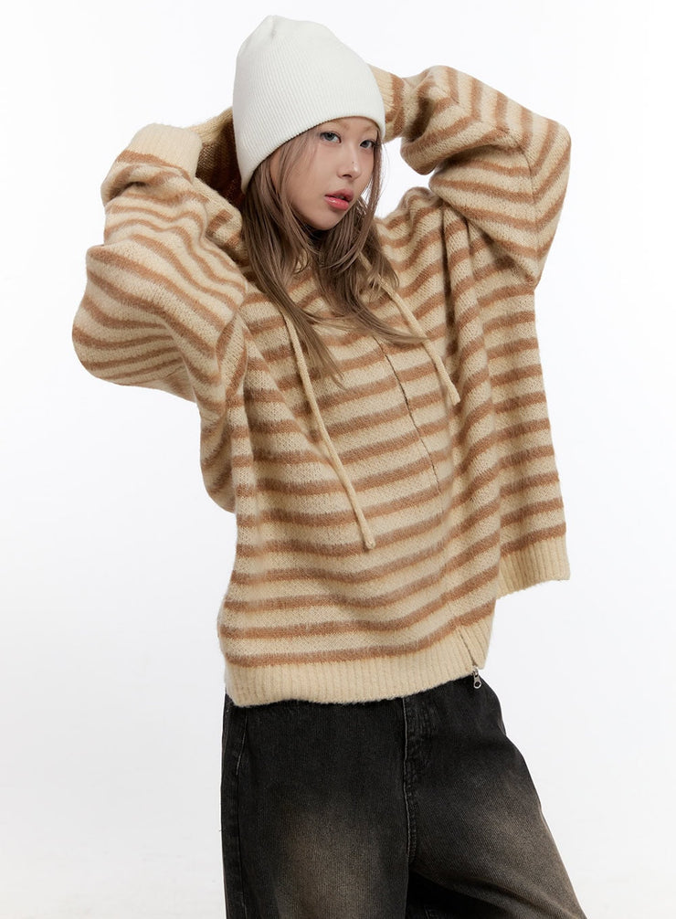 cozystripe-zip-hood-sweater-cn425 / Beige