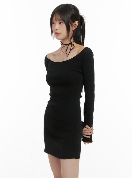 graceful-off-shoulder-mini-dress-cs412 / Black