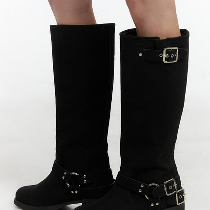 buckle-embellished-faux-leather-boots-co410 / Black