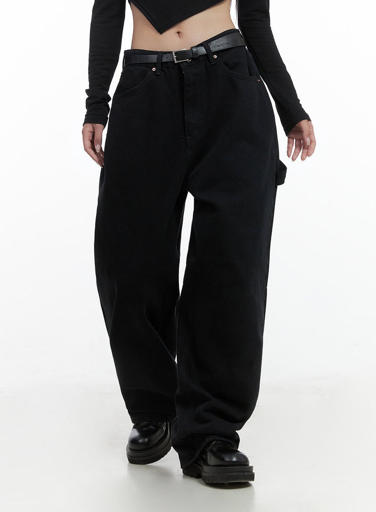 cotton-wide-leg-carpenter-pants-cs430 / Black