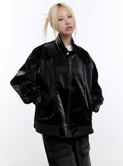 edgy-oversized-faux-leather-jacket-co423 / Black