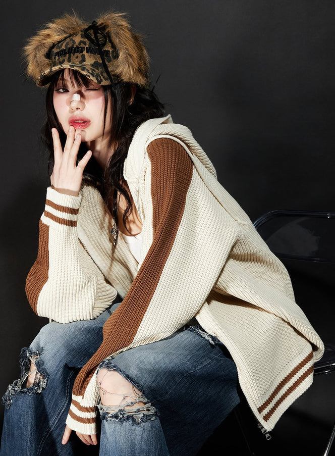 Oversized Hooded Knit Jacket CJ523