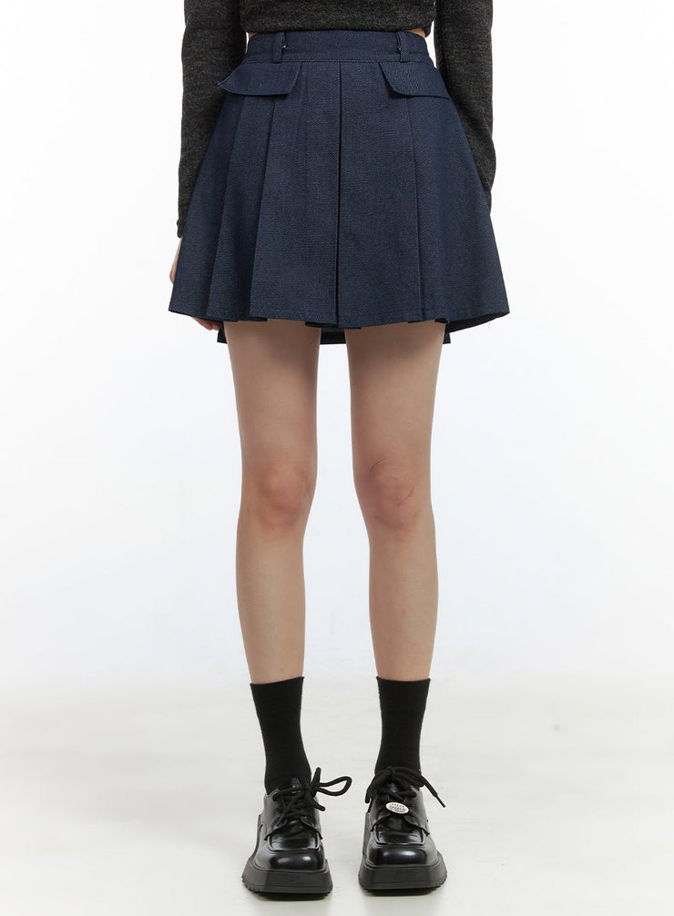 pleated-denim-mini-skirt-co410 / Dark blue