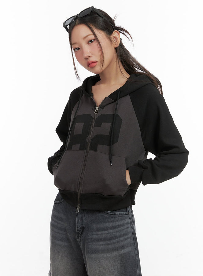 lettered-zip-up-hoodie-co417 / Dark gray