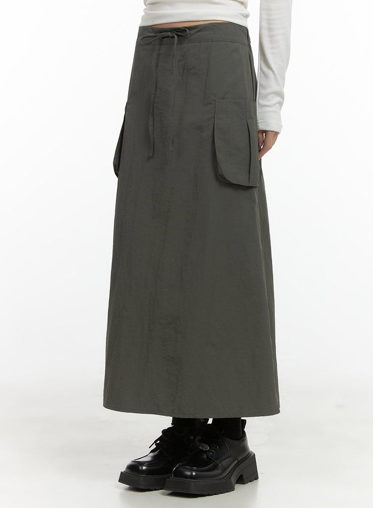 nylon-pocket-cargo-maxi-skirt-co410 / Dark gray