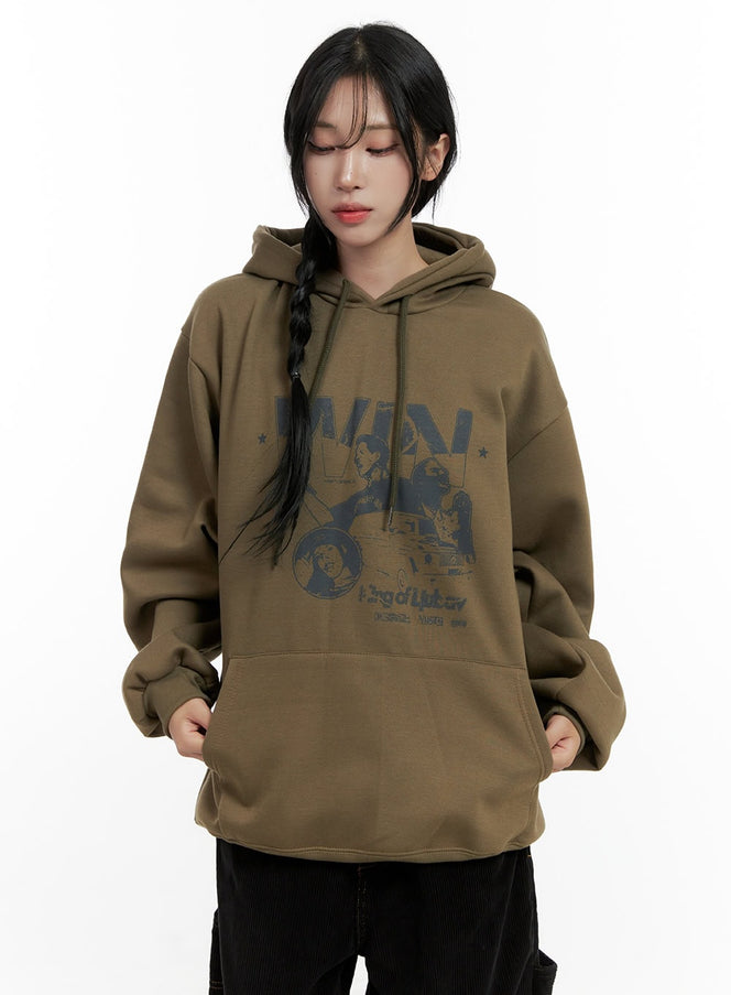 chic-graphic-oversized-hoodie-cn407 / Dark green