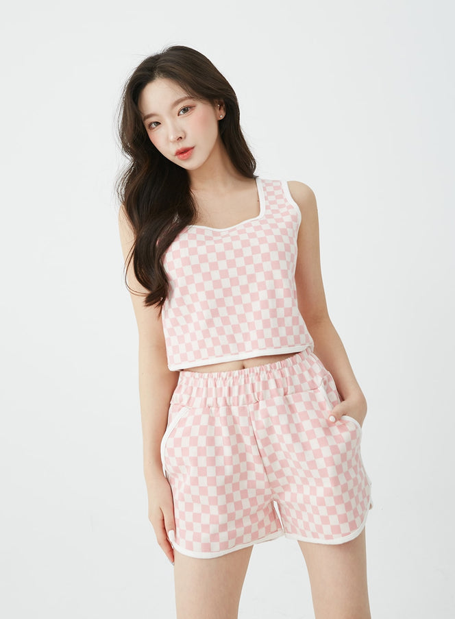 Checkered Tank Top and Shorts Set BU12