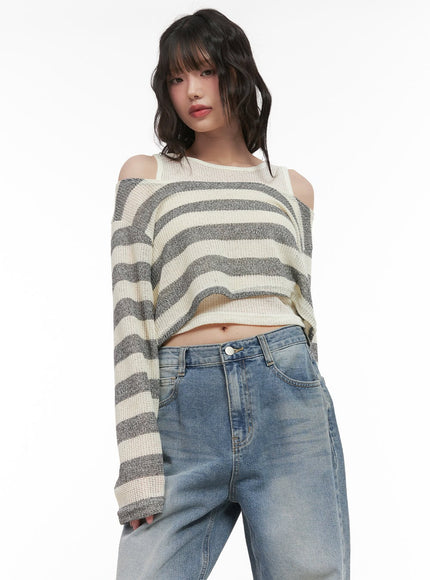 Striped Off-Shoulder Crop Sweater with Tank Top CJ523