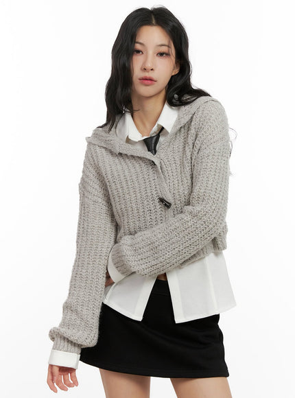 hooded-knit-crop-cardigan-cn416 / Gray