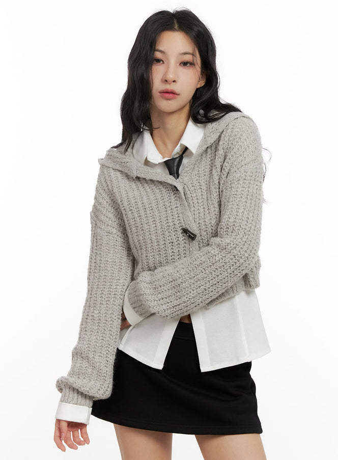 hooded-knit-crop-cardigan-cn416 / Gray