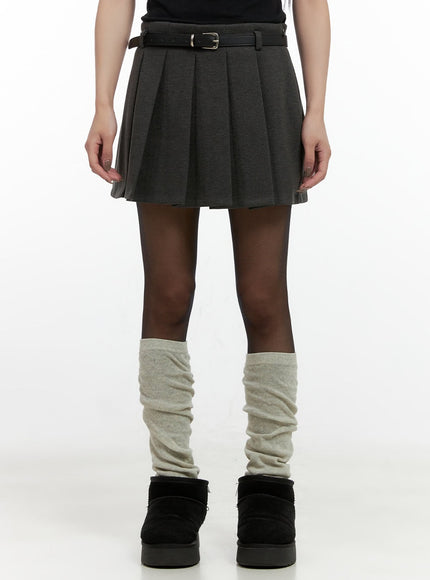 belted-pleated-mini-skirt-cn407 / Gray