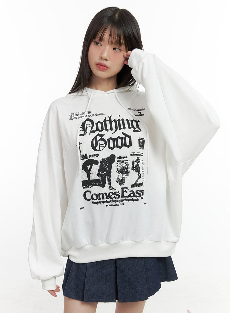 graphic-loose-hoodie-co410 / Light beige