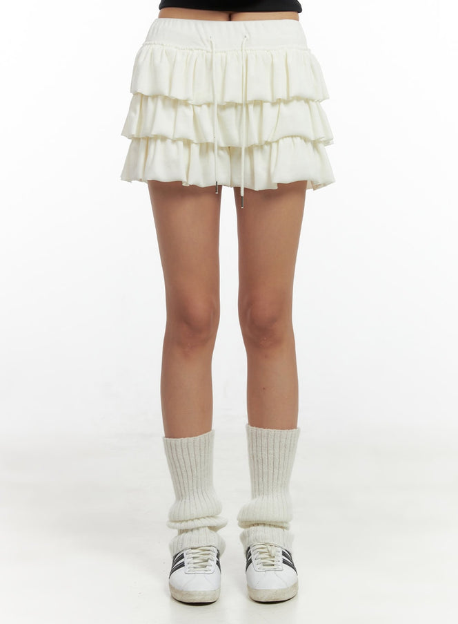 flirty-ruffle-mini-skirt-co424 / Light beige