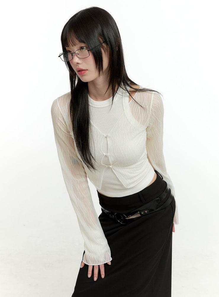 see-through-button-up-cardigan-cl426 / Light beige